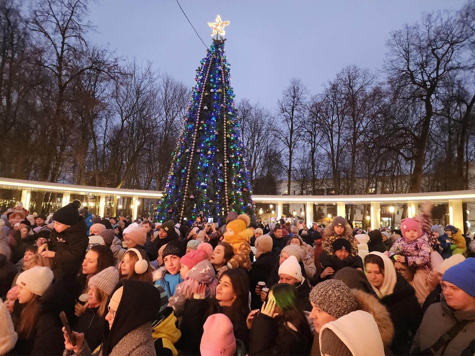 Новогоднюю елку зажгли в Подольске в парке Талалихина