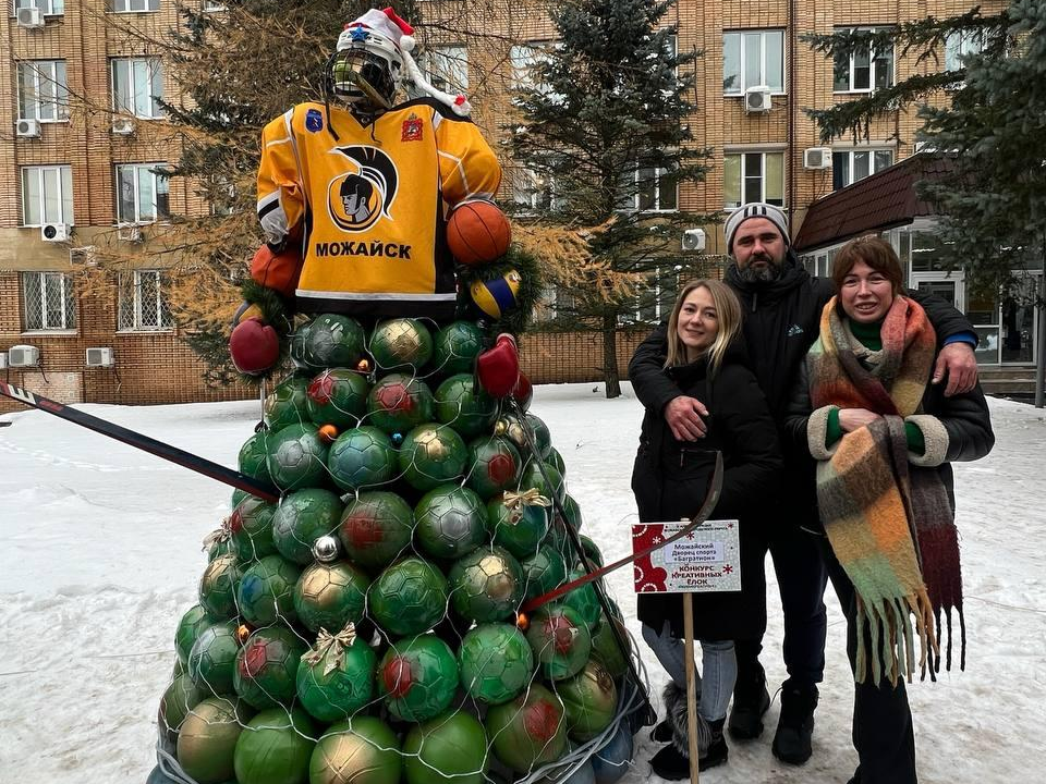 Из мячей и экипировки сделали елку сотрудники Дворца сорта «Багратион» в Можайске