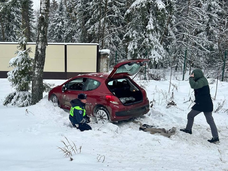 Автоинспекторы в Истре спасли из снежного плена девушку с двумя детьми