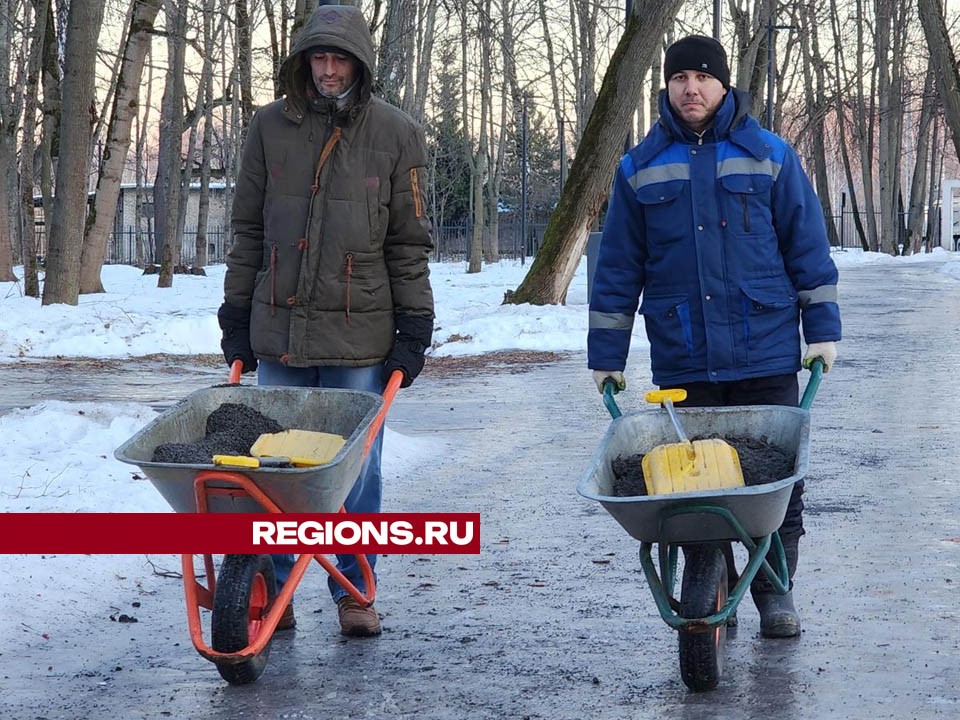 В парках Лосино-Петровского обработали дорожки противогололедным составом