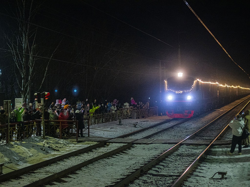 Поезд Деда Мороза в Пушкинском округе встречали сотни человек