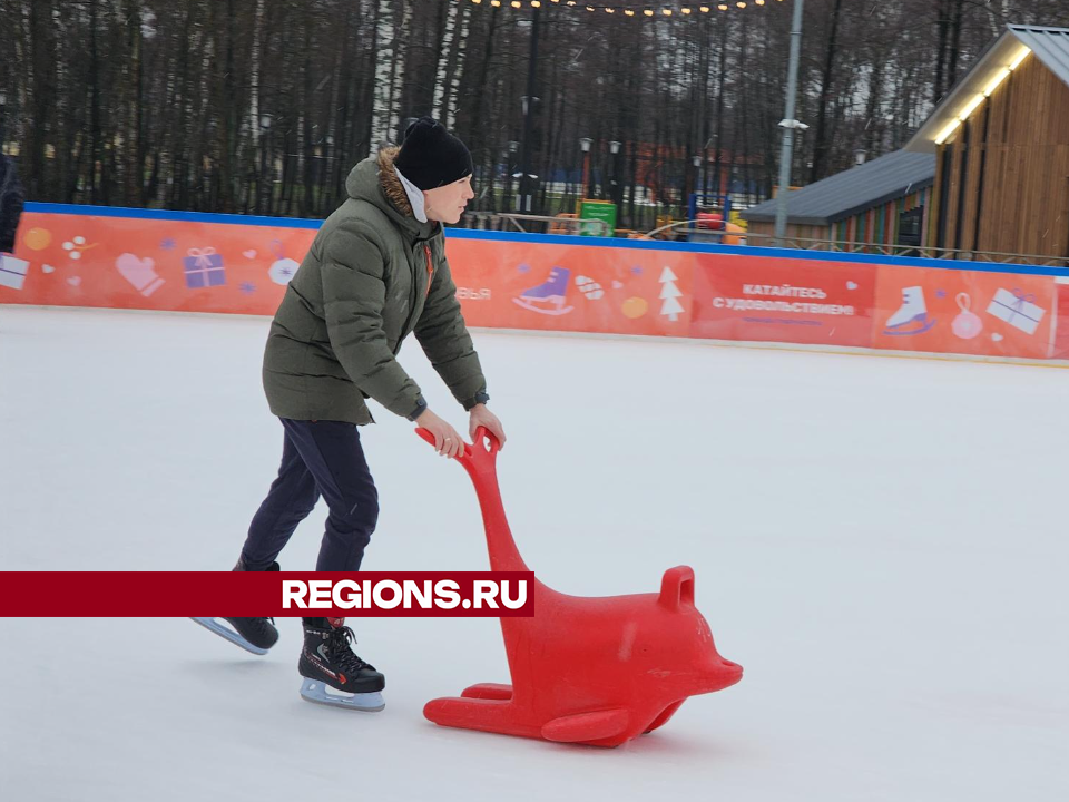 Каток в центральном парке Егорьевска работает и при плюсовой температуре