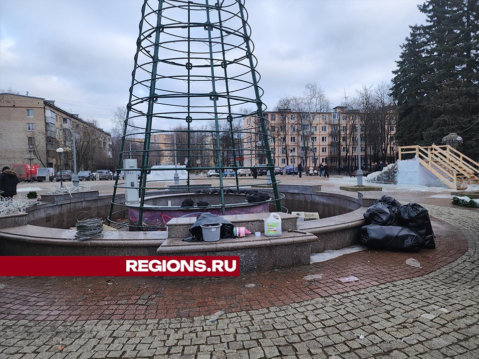 В Долгопрудном демонтировали 16-метровую елку на площади Собина