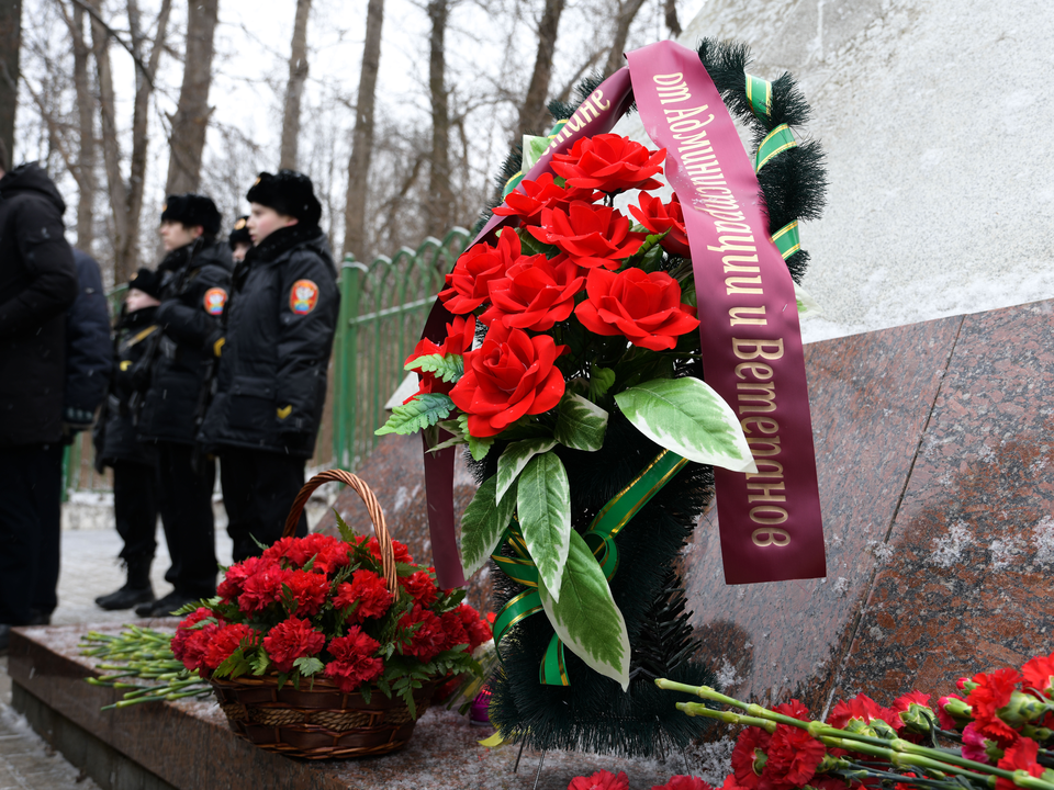 Холодный гранит монумента в Дмитрове согрели цветами в память о жертвах войн