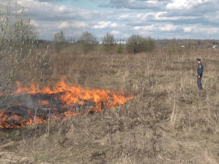 Возгорание травы потушили жители Люберец возле реки Македонки