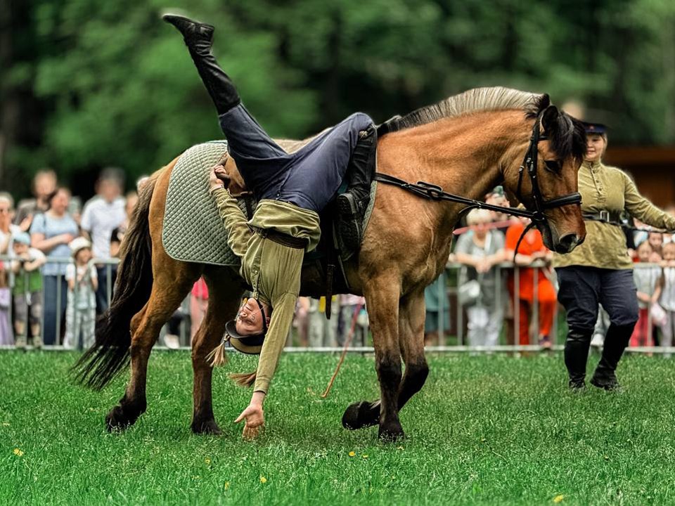 Участники конного шоу удивили зрителей акробатическими номерами