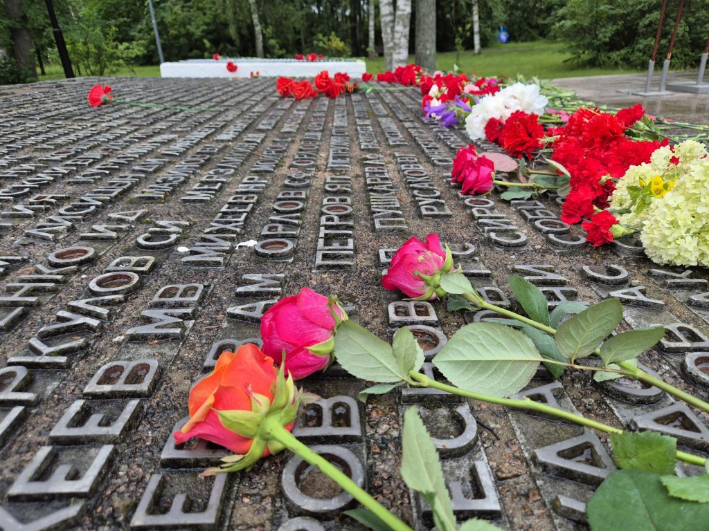 Сотни цветов принесли жители к военному мемориалу в Дубне в День памяти и скорби