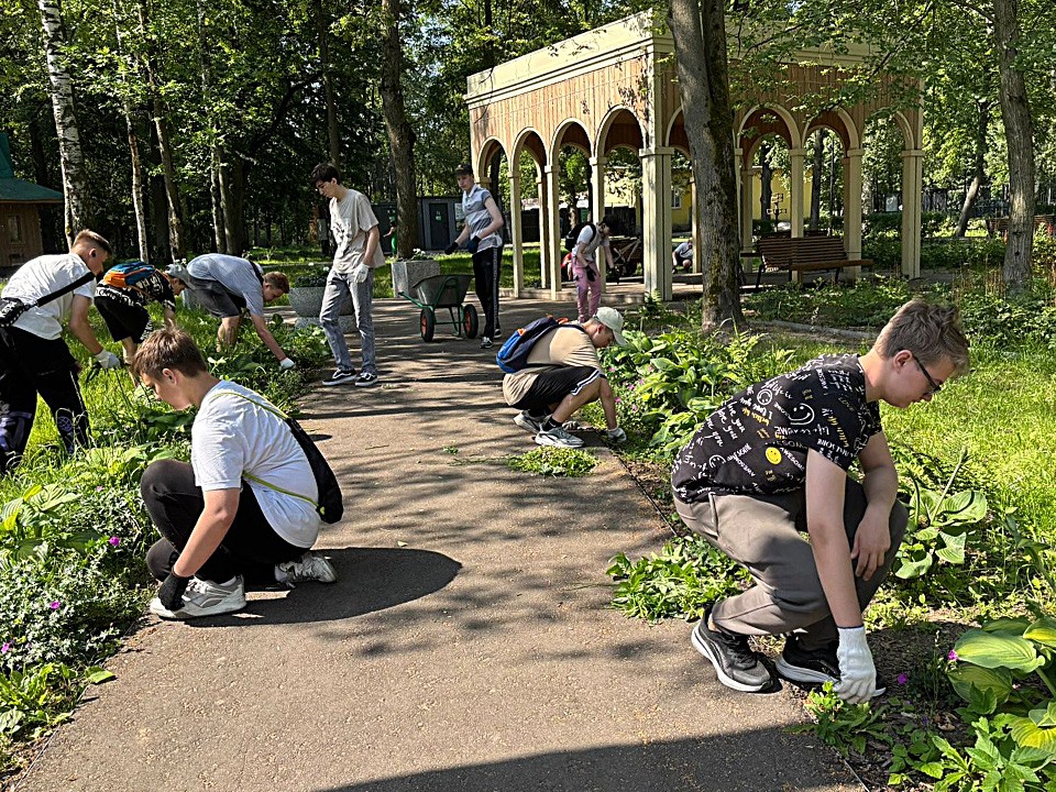 Школьники привели в порядок парковые клумбы в Ступине