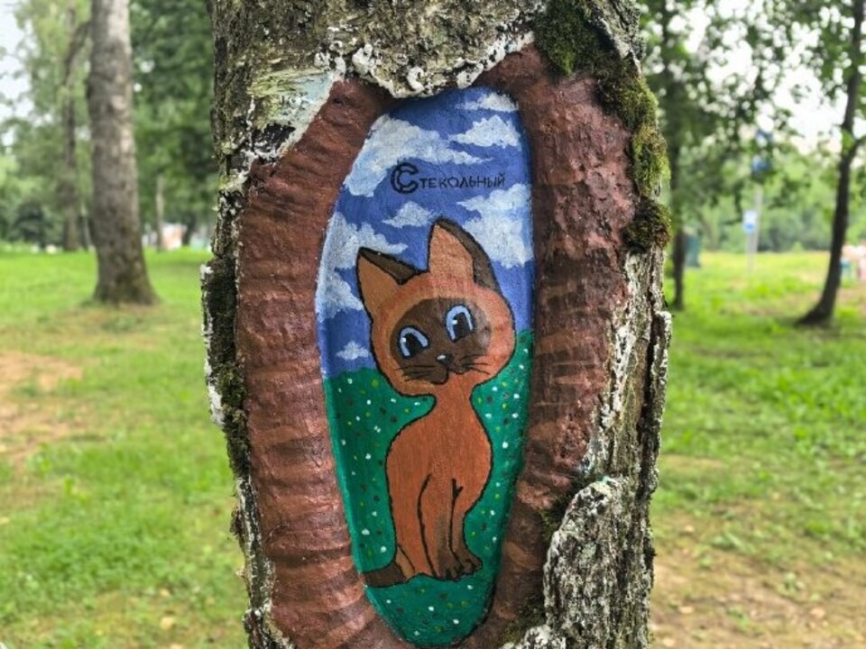 Мультяшный кот поселился на дереве в Сестрорецком парке