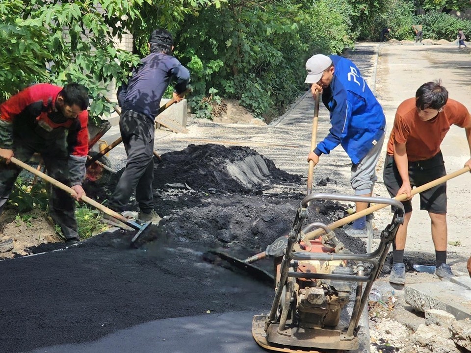 Во дворах Лесного бульвара началось асфальтирование дорожек к детским площадкам