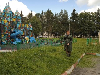 В Восходе подстригли траву около детской площадки
