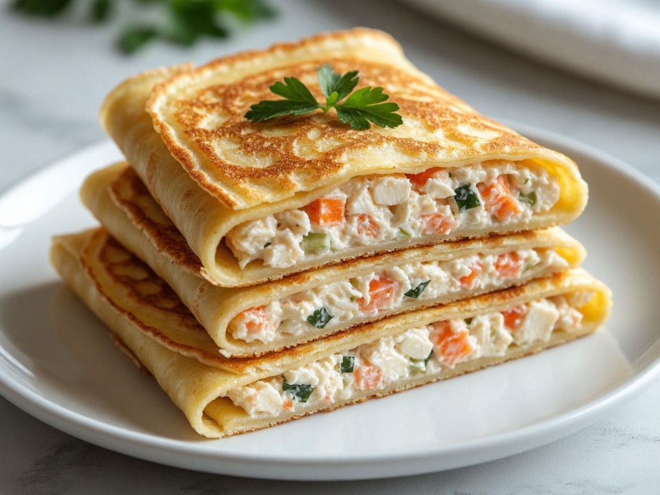Легкий крабовый салат с яичными блинчиками: как приготовить оригинальный и воздушный вариант за 15 минут