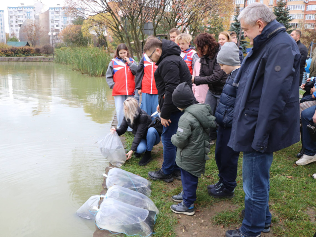 Более 300 особей рыб выпустили в Алексеевский пруд для укрепления экосистемы