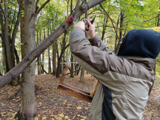 В парке на Молодежной улице развесили новые кормушки для птиц и белок