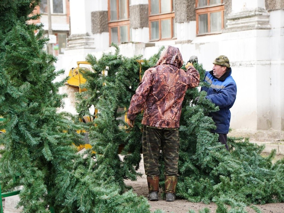 Снега пока нет, но новогоднее настроение будет: в Шатуре начали устанавливать праздничные елки