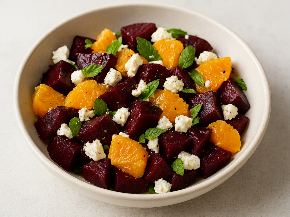 В восторг придут даже те, кто салаты не жалует: яркая запеченная свекла с фетой и апельсином