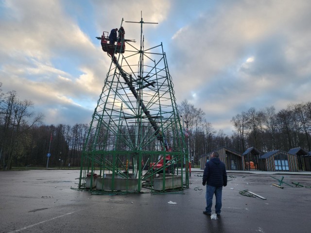 В Егорьевске начали устанавливать главную новогоднюю елку