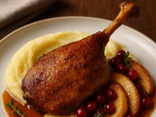 Утиные ножки конфи с яблочно-брусничной глазурью: мясо, которое муж не отпустит с тарелки