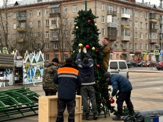 Главную елку Королева начали монтировать на Центральной площади