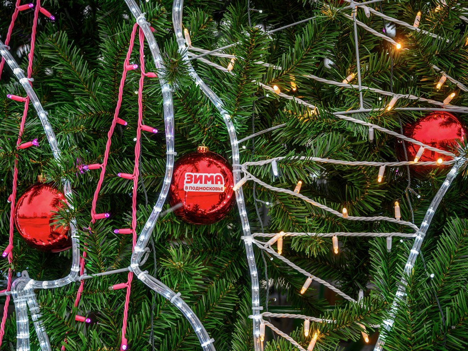 Главную новогоднюю ель в Мытищах монтируют над чашей фонтана в центре города