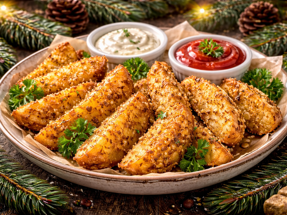 Хрустящие картофельные дольки в сухарях панко — простая и эффектная закуска