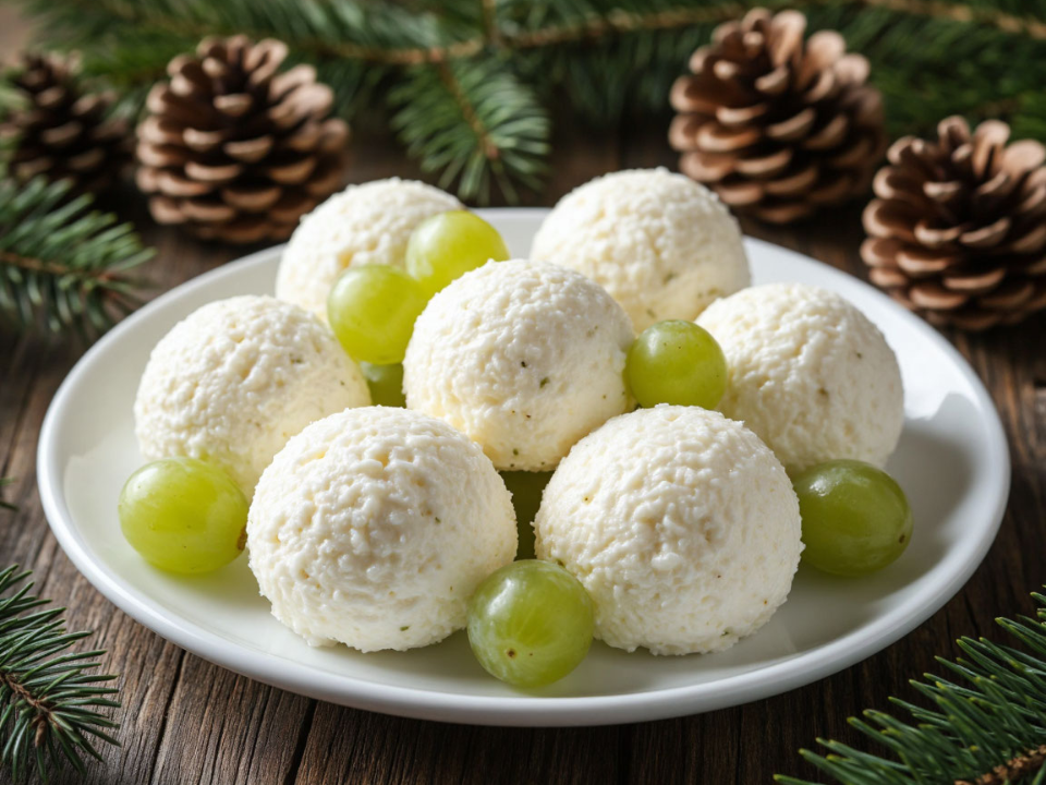 Сырные «снежки» с виноградом — идеальная закуска к напиткам на Новый год