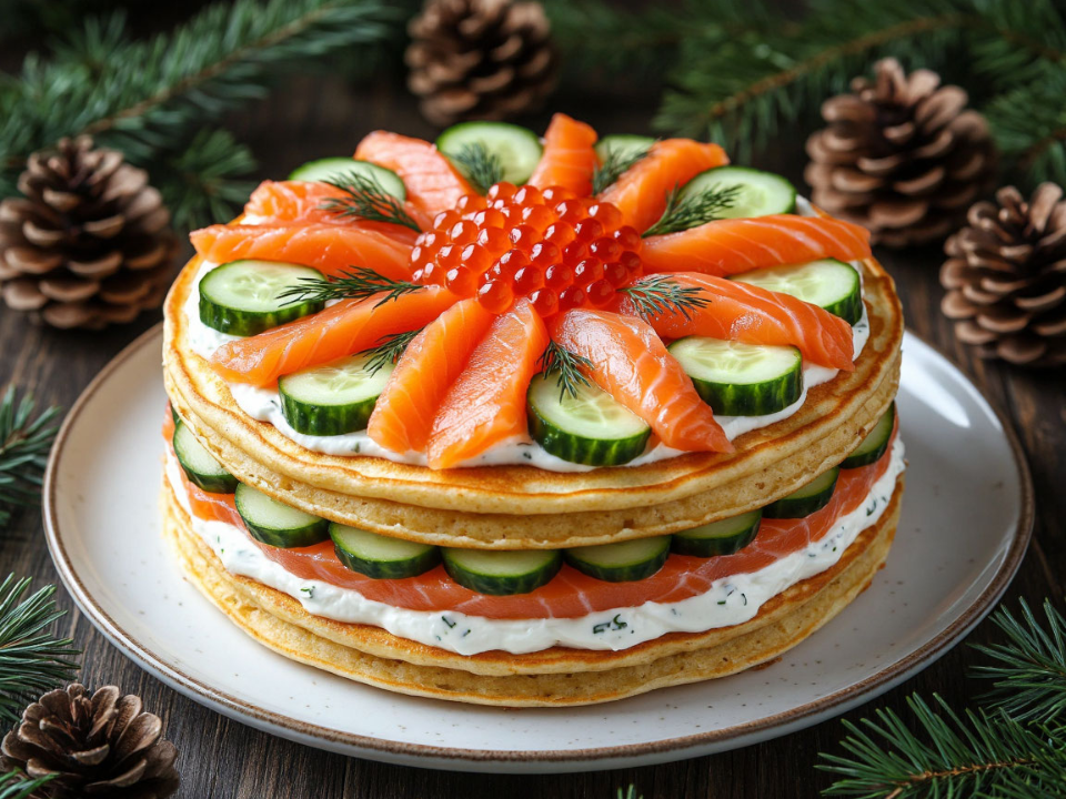Кулинарное безумие на Новый год: блинный торт с красной рыбой и икрой — московский шеф научил, как вызвать у гостей обморок