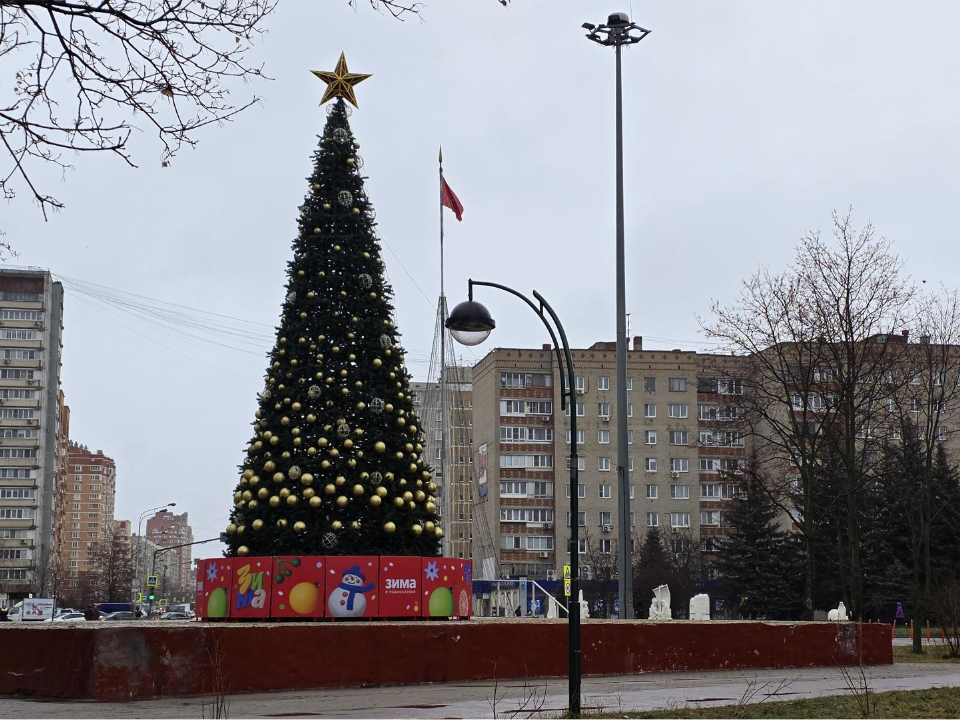На площади Дмитрия Донского в Дзержинском впервые установили «золотую» елку