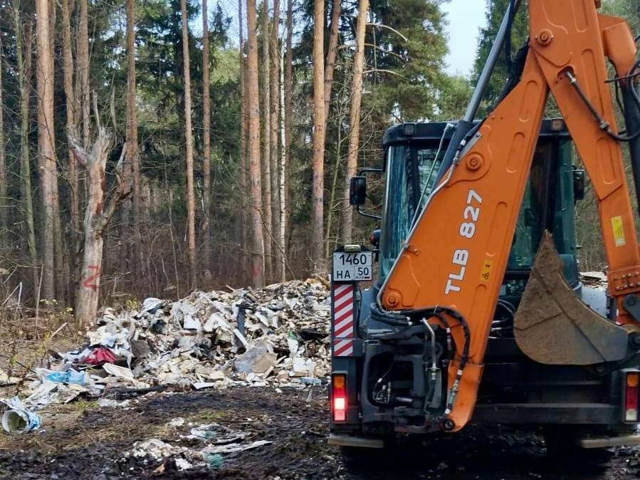 В одном из лесов вблизи дороги в Ленинском округе рабочие вывезли 120 кубометров мусора