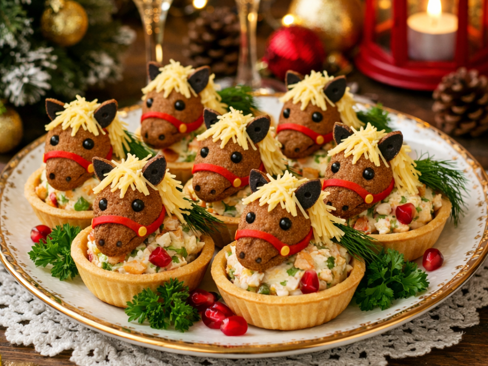 Новогоднее меню 2026: готовим идеальную закуску — тарталетки в виде огненных лошадок