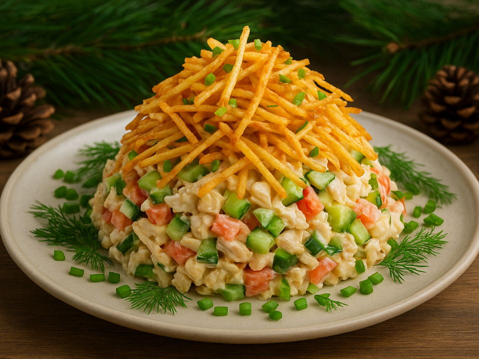 Салат, который хрустит и спасает нервы: «Муравейник» с курицей и овощами оценят даже дети