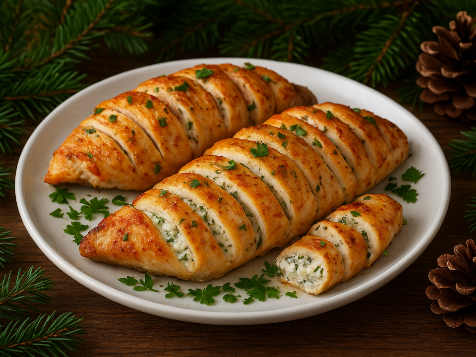 Куриные «гармошки» с сыром и зеленью: эффектное и простое горячее блюдо на новогодний стол