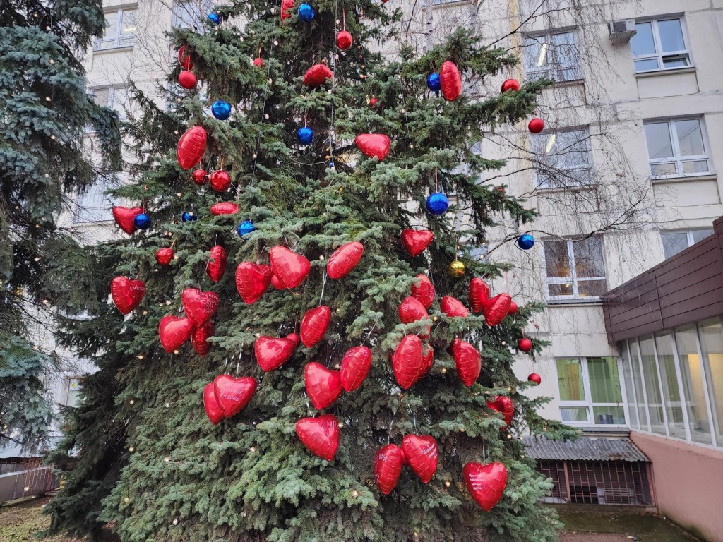 Медики Раменской больницы поздравили пациентов, украсив елку сердцами с пожеланиями