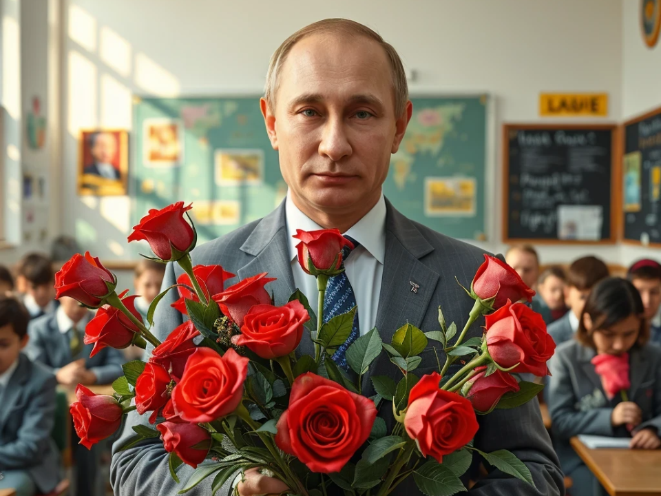 Восторг и удивление вызвал «визит» Путина с букетом алых роз в школу №26 в Балашихе