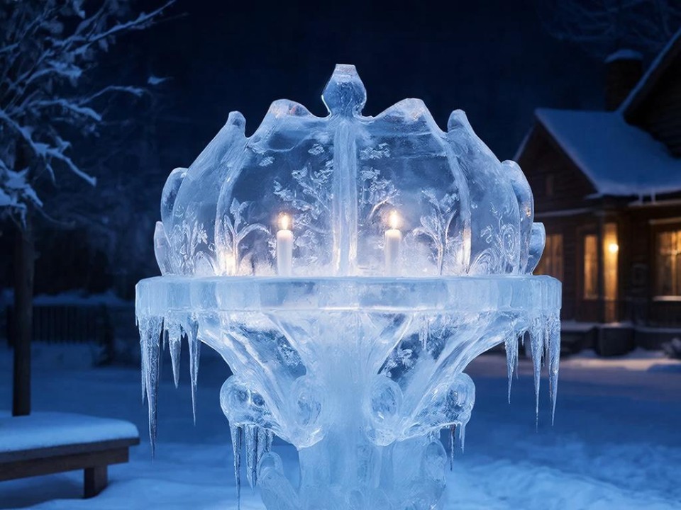 Как украсить зимний сад к Новому году: мастер-класс по созданию уличного подсвечника из льда