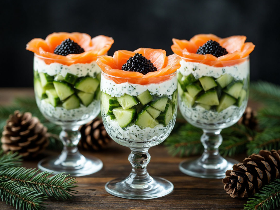 Когда хочется роскоши: нежный салат с семгой, авокадо и икрой в бокалах — ресторан у вас дома