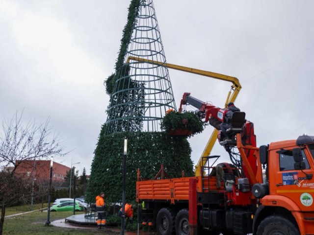 Одна из самых высоких: в Подольске на бульваре Юности установили елку высотой 22 м