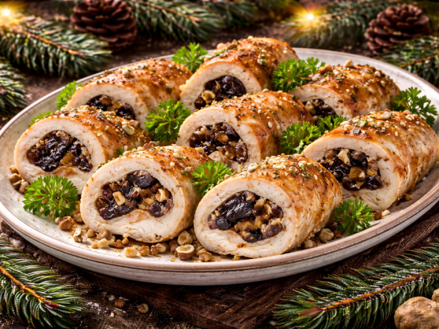Лучшее горячее на Рождество: готовим куриные рулетики с черносливом и грецким орехом