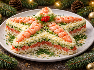 Новогодний хит: салат «Морская звезда» с красной рыбой и креветками