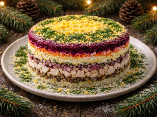 Новогодняя «шуба» с мясной ноткой — как готовить слоистый салат с характером