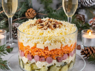 Когда хочется подать что-то по-настоящему шикарное: салат со слоями, которые пропитываются идеально — рецепт удивит гостей