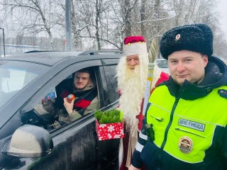Дед Мороз и его помощники поздравили водителей Воскресенска с Новым годом