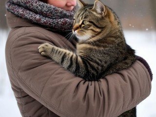 На плече у друга: морозостойкий кот «ходит» за покупками и на прогулку в Балашихе