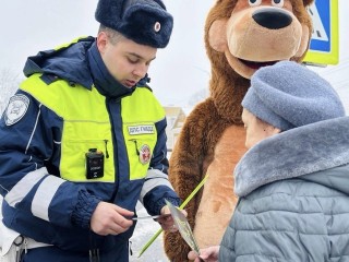 Маша и Медведь научили шаховчан правильно переходить через дорогу
