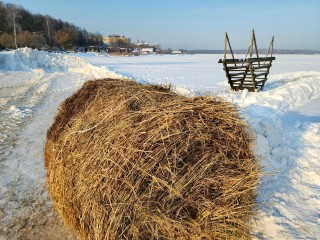 На озере Сенеж готовят площадку для Крещенских купаний: укладывают сено и обустраивают места для переодевания