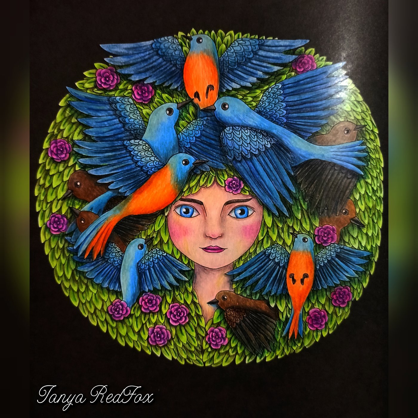 Девочка и синие каменные дрозды от Tanya RedFox