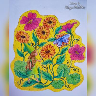 Девочка-гномик и бабочка в цветах от Tanya RedFox