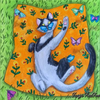 Котик играет с бабочками от Tanya RedFox