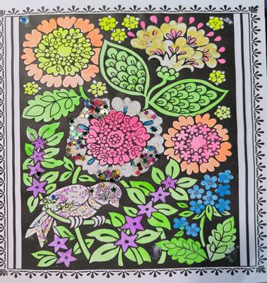 Птичка с цветами от VikaS