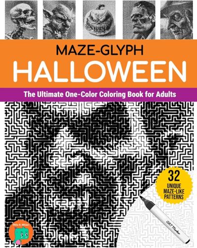 Maze-glyph Halloween: The Ultimate One-Color Coloring Book for Adults (Maze-glyphs)